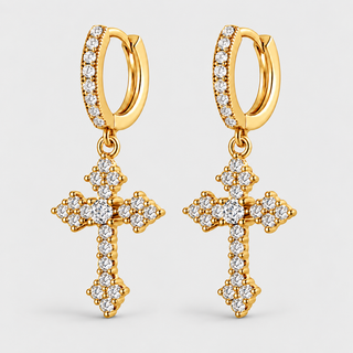 Crystal Cross Earrings Gold