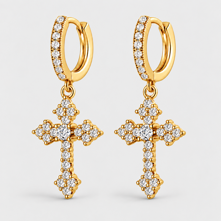 Crystal Cross Earrings Gold