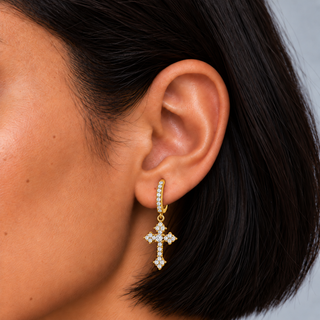 Crystal Cross Earrings Gold