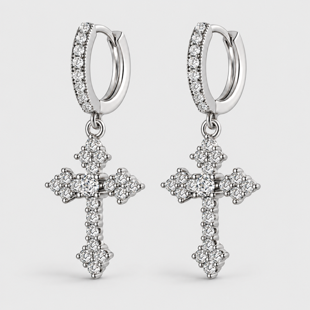 Crystal Cross Earrings Silver