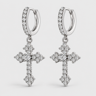 Crystal Cross Earrings Silver