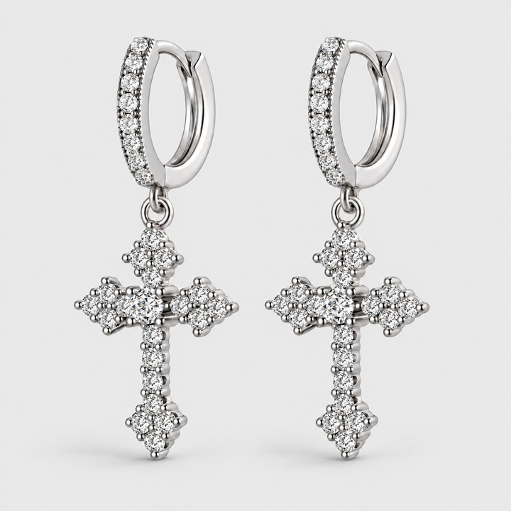 Crystal Cross Earrings Silver