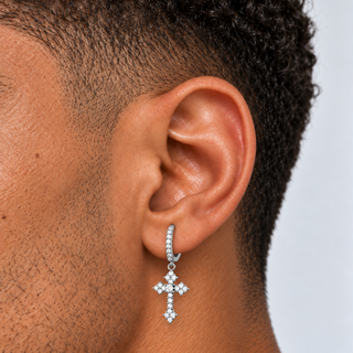 Crystal Cross Earrings Silver