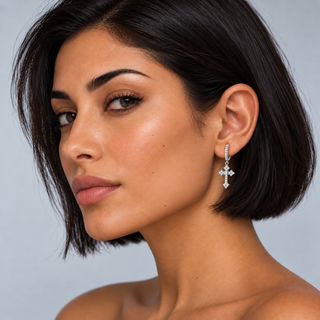 Crystal Cross Earrings Silver