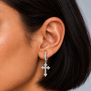Crystal Cross Earrings Silver