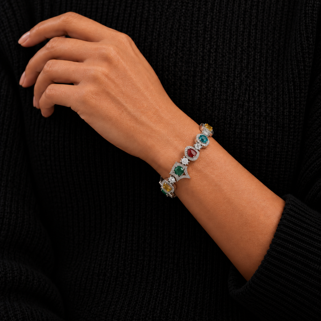 Royal Multi Gem Bracelet - Silver