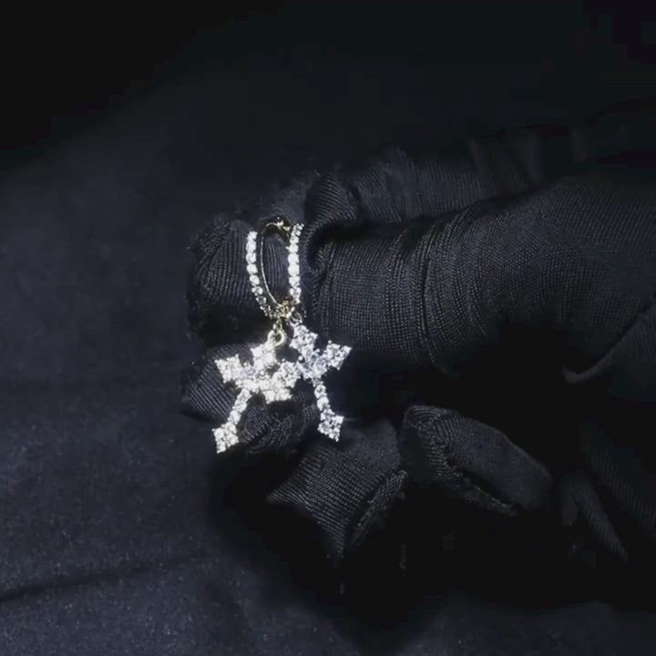 Crystal Cross Earrings Gold